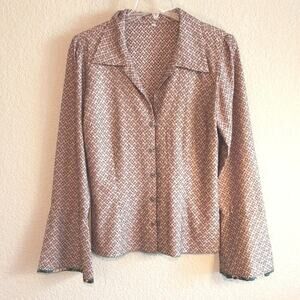 Johnny Was Biya Collection 100% Silk Flare Cuff Hook Close Light Shirt Jacket  L